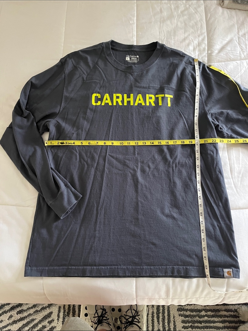 Carhartt Long Sleeve Logo Tee in Charcoal with Yellow Print